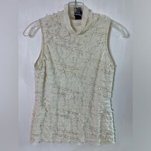 23rdSt. Women’s Crème Gold Sequin Sleeveless Layered Turtle Neck Blouse Size S